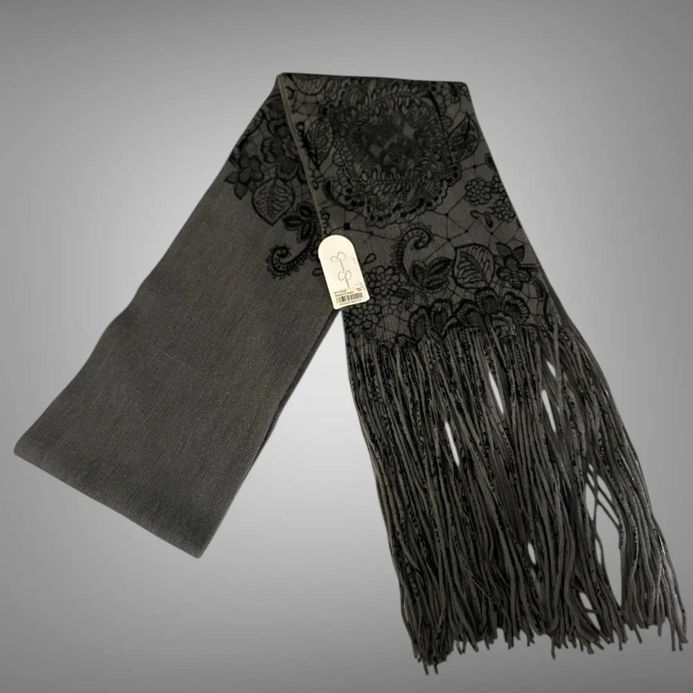 Jessica Simpson Black Lace Fringe Boho Shawl Scarf NWT